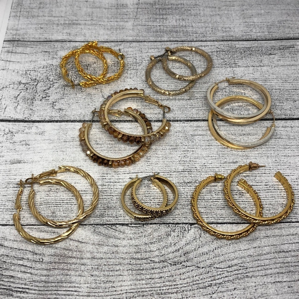 Bundle lot 7 trendy fun textured hoop earrings